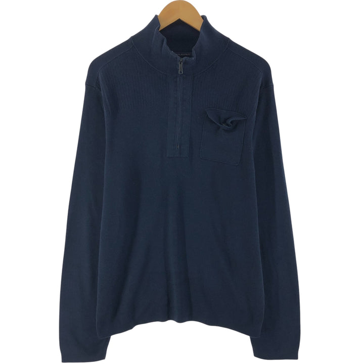 Banana Republic Ribbed Half-Zip Sweatshirt, Men's Size L Pima Cotton navy blue type Vintage Second Hand