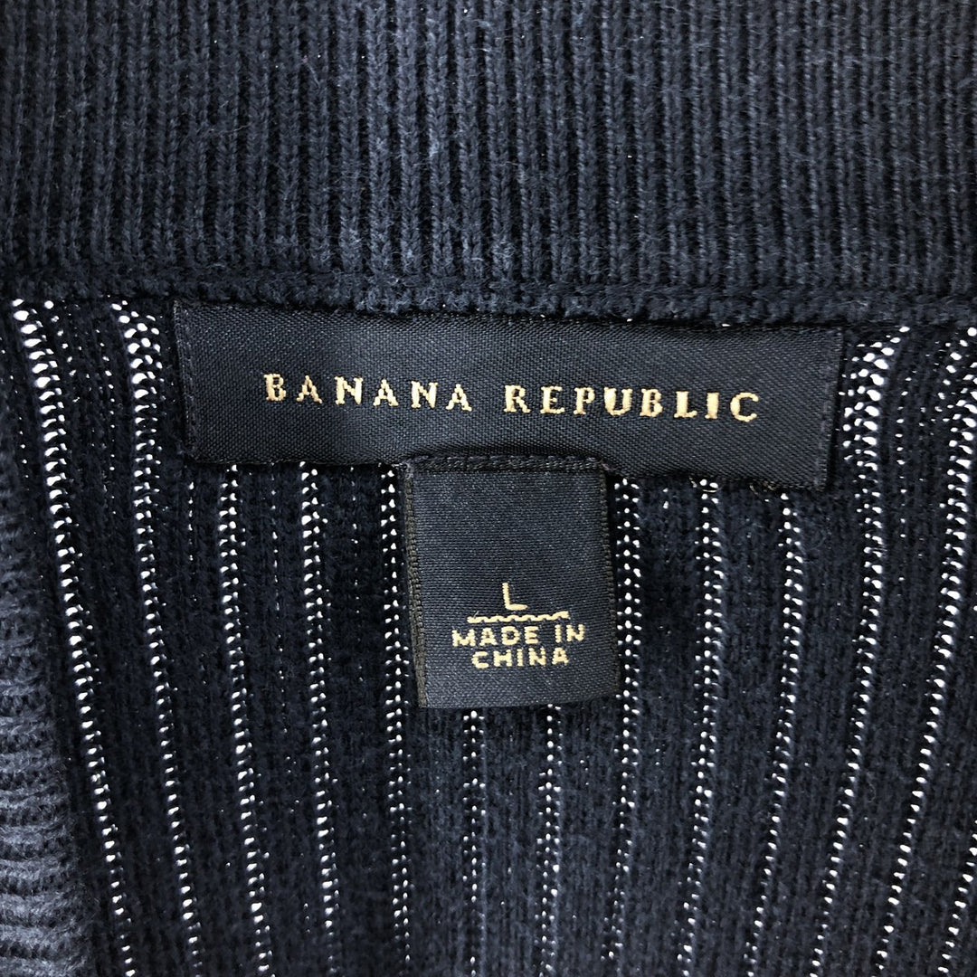 Banana Republic Ribbed Half-Zip Sweatshirt, Men's Size L Pima Cotton navy blue type Vintage Second Hand