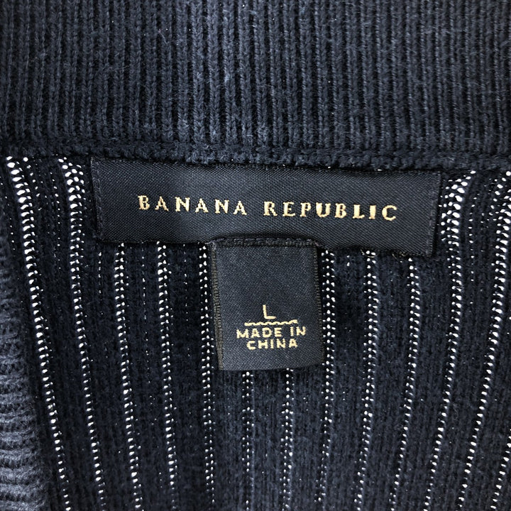 Banana Republic Ribbed Half-Zip Sweatshirt, Men's Size L Pima Cotton navy blue type Vintage Second Hand