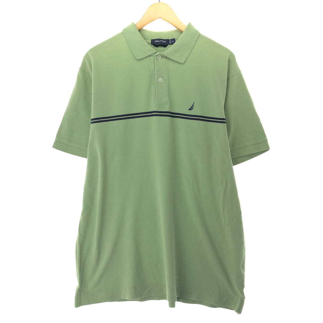 NAUTICA short sleeve polo shirt, men's XL cotton green type yellow green Vintage Second Hand