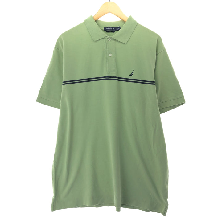 NAUTICA short sleeve polo shirt, men's XL cotton green type yellow green Vintage Second Hand