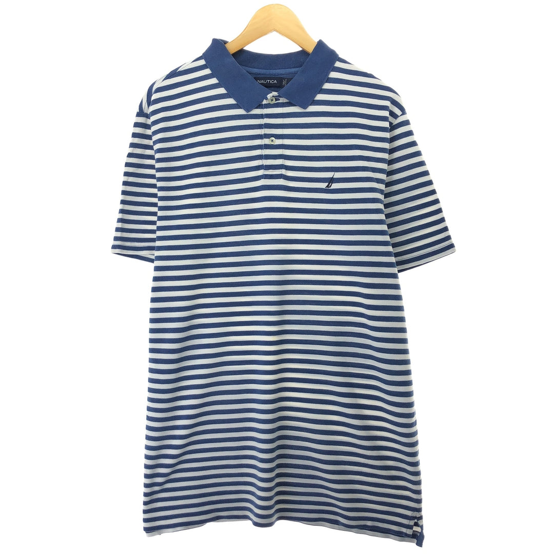 NAUTICA Short Sleeve Striped Polo Shirt Men's XL cotton blue type Vintage Second Hand