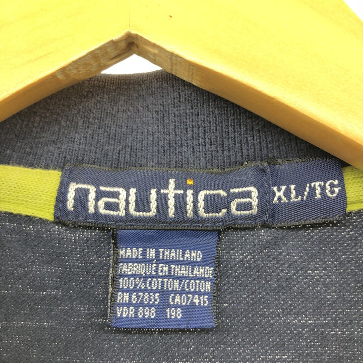 90'S NAUTICA Short Sleeve Striped Polo Shirt Men's XL Vintage cotton navy blue type Vintage Second Hand