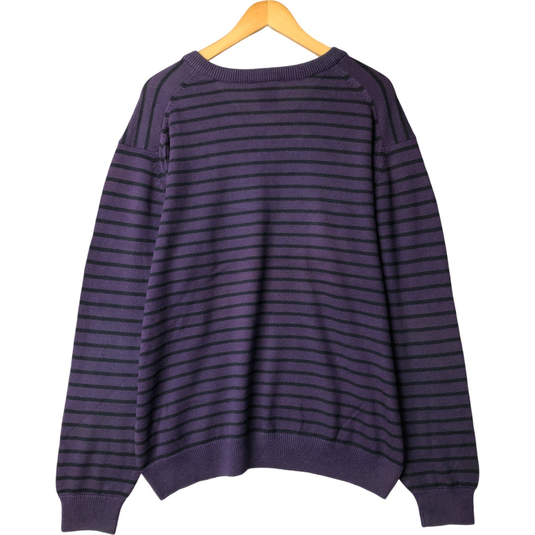 Lacoste Striped V-Neck Cotton Knit Sweater, Size 7, Men's XXL cotton purple type Vintage Second Hand