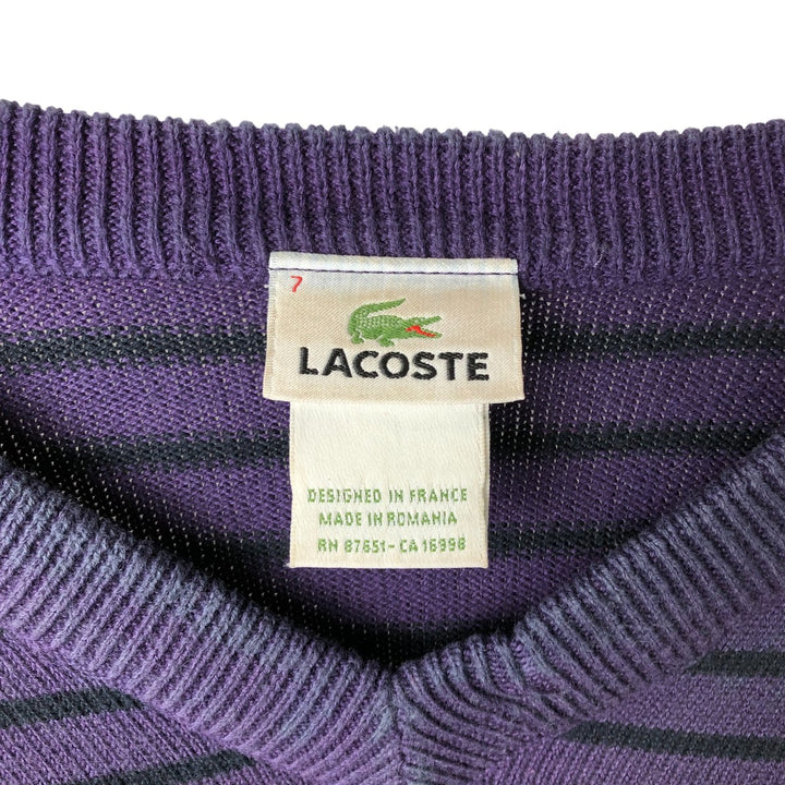Lacoste Striped V-Neck Cotton Knit Sweater, Size 7, Men's XXL cotton purple type Vintage Second Hand
