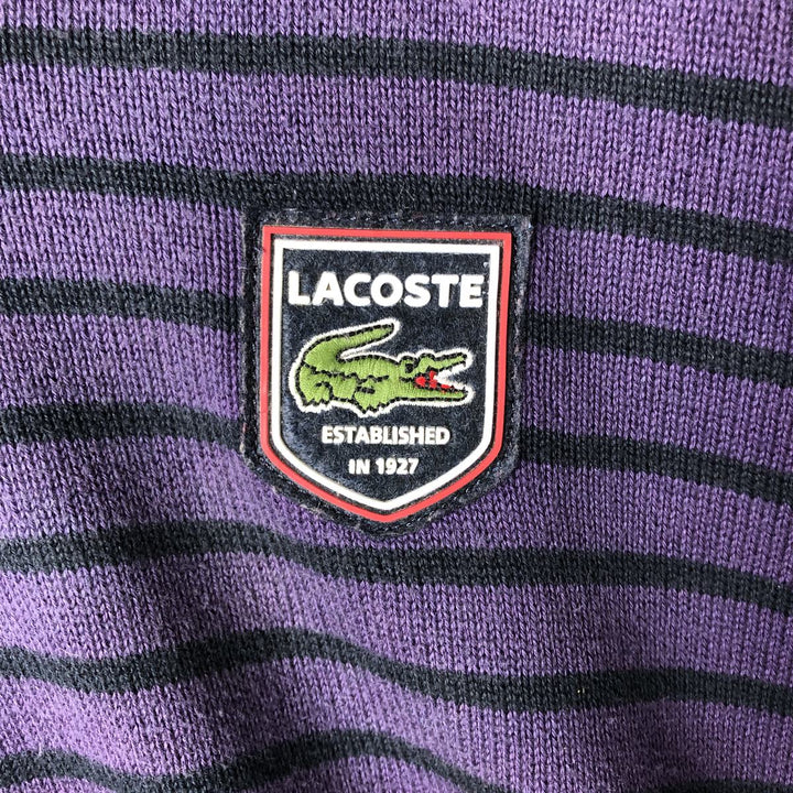 Lacoste Striped V-Neck Cotton Knit Sweater, Size 7, Men's XXL cotton purple type Vintage Second Hand