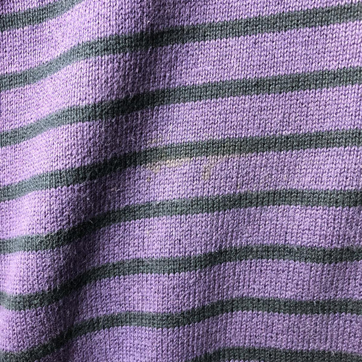 Lacoste Striped V-Neck Cotton Knit Sweater, Size 7, Men's XXL cotton purple type Vintage Second Hand