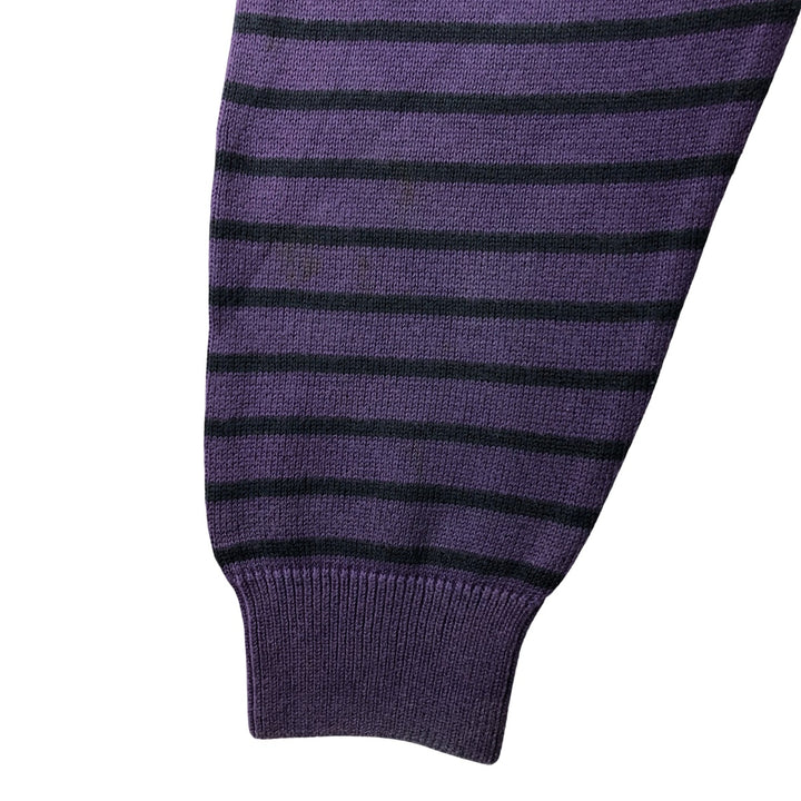 Lacoste Striped V-Neck Cotton Knit Sweater, Size 7, Men's XXL cotton purple type Vintage Second Hand