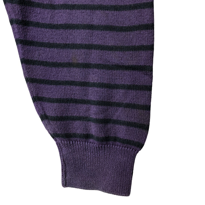 Lacoste Striped V-Neck Cotton Knit Sweater, Size 7, Men's XXL cotton purple type Vintage Second Hand