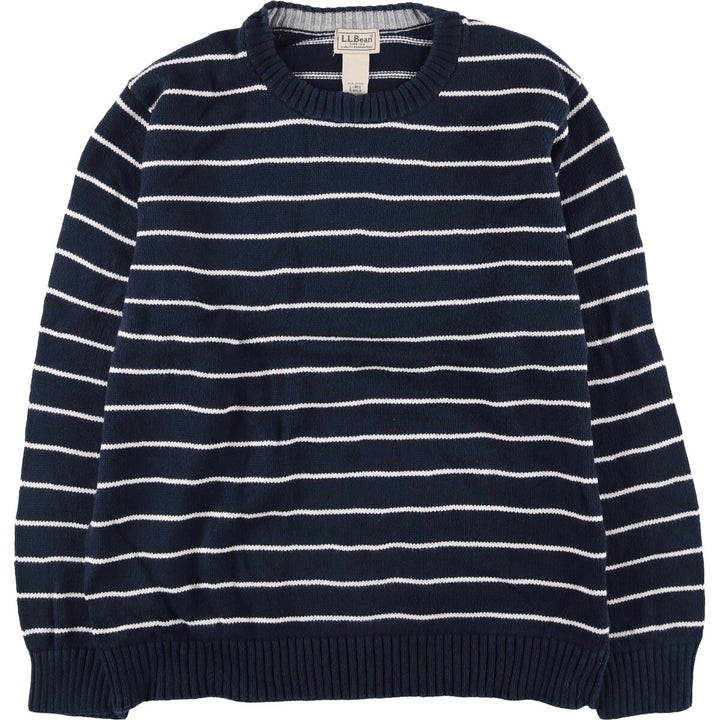 90s-00'S LLBean Vintage Striped Cotton Knit Sweater, Men's Size L cotton navy blue type Vintage Second Hand