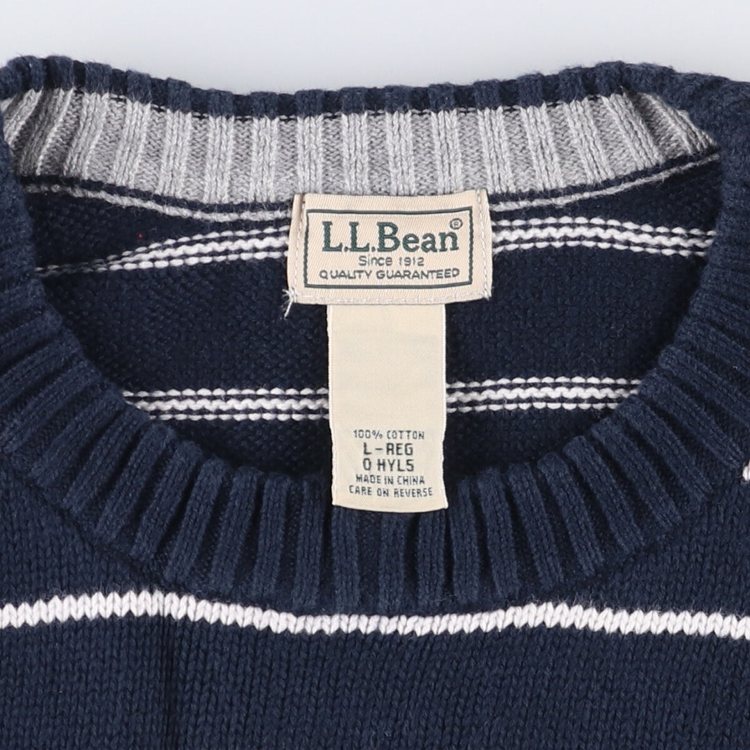 90s-00'S LLBean Vintage Striped Cotton Knit Sweater, Men's Size L cotton navy blue type Vintage Second Hand