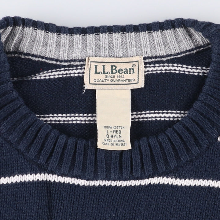 90s-00'S LLBean Vintage Striped Cotton Knit Sweater, Men's Size L cotton navy blue type Vintage Second Hand