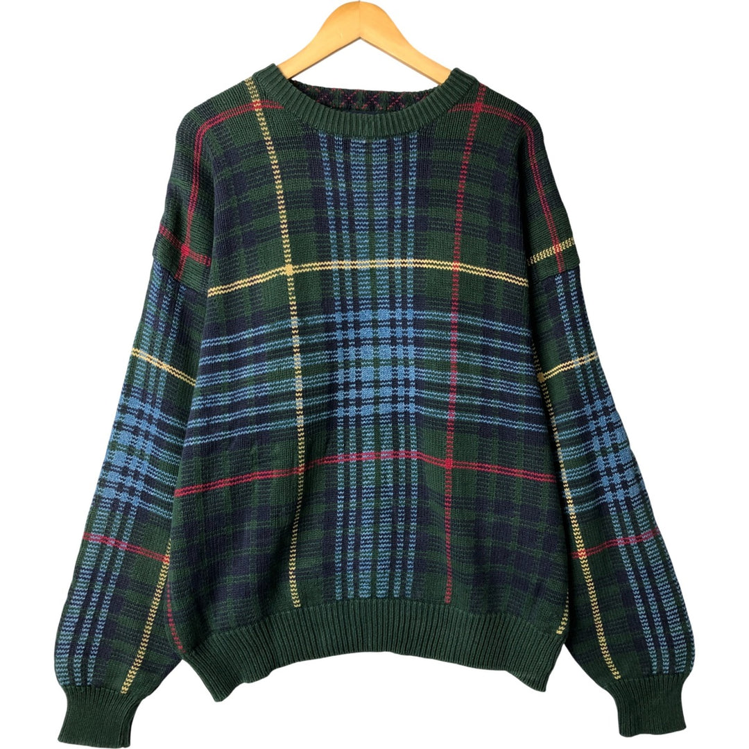 Vintage 90'S Nautica Check Pattern Cotton Knit Sweater, Men's Size L cotton Green type dark green Vintage Second Hand