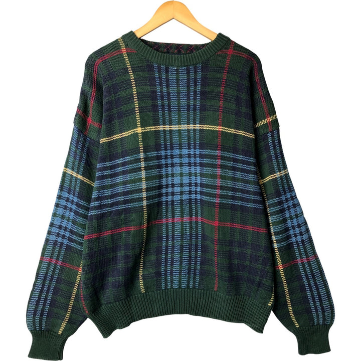 Vintage 90'S Nautica Check Pattern Cotton Knit Sweater, Men's Size L cotton Green type dark green Vintage Second Hand