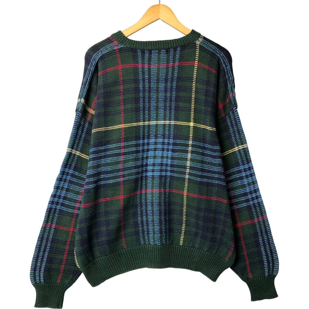 Vintage 90'S Nautica Check Pattern Cotton Knit Sweater, Men's Size L cotton Green type dark green Vintage Second Hand