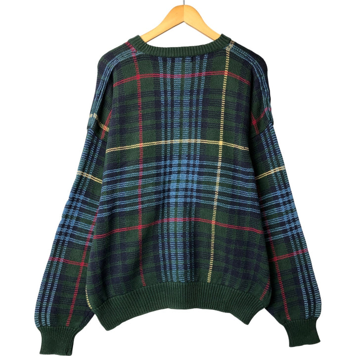 Vintage 90'S Nautica Check Pattern Cotton Knit Sweater, Men's Size L cotton Green type dark green Vintage Second Hand