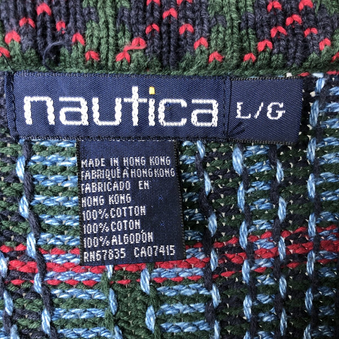 Vintage 90'S Nautica Check Pattern Cotton Knit Sweater, Men's Size L cotton Green type dark green Vintage Second Hand