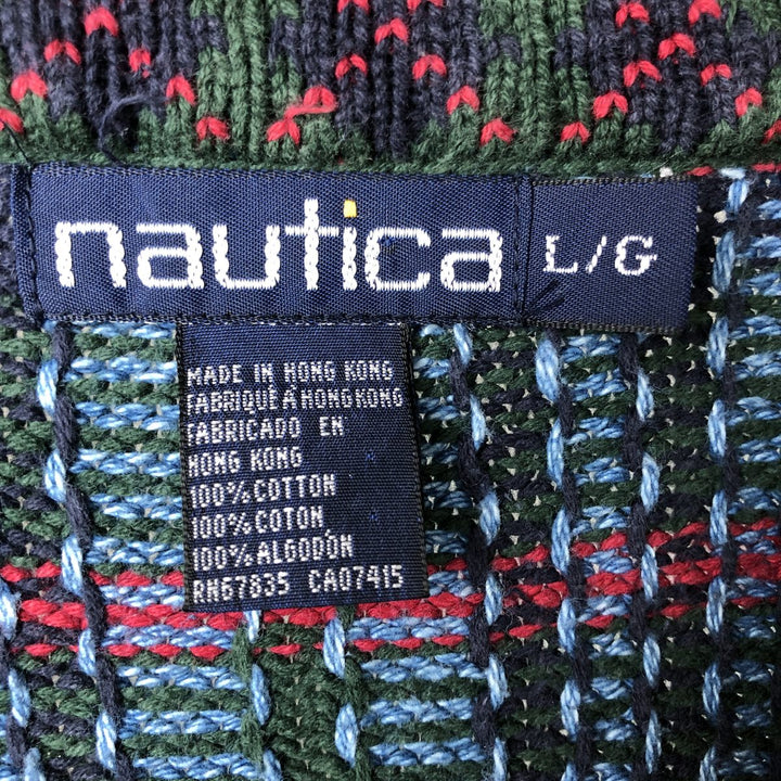 Vintage 90'S Nautica Check Pattern Cotton Knit Sweater, Men's Size L cotton Green type dark green Vintage Second Hand