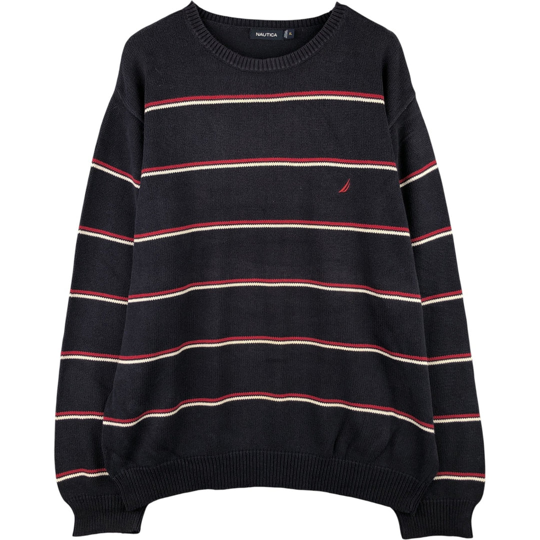 2000'S Nautica Striped Cotton Knit Sweater, Men's XL cotton navy blue type Vintage Second Hand
