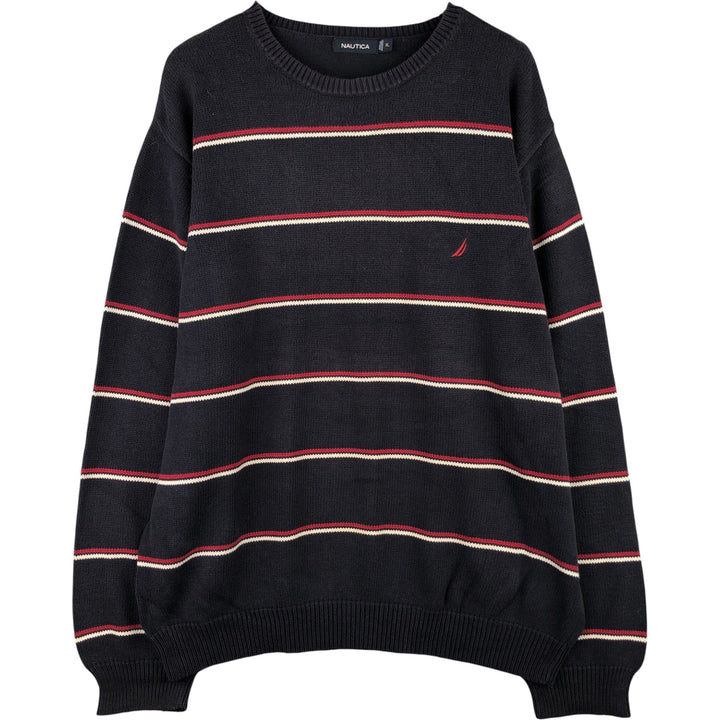 2000'S Nautica Striped Cotton Knit Sweater, Men's XL cotton navy blue type Vintage Second Hand