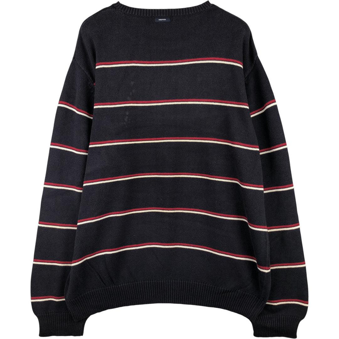 2000'S Nautica Striped Cotton Knit Sweater, Men's XL cotton navy blue type Vintage Second Hand