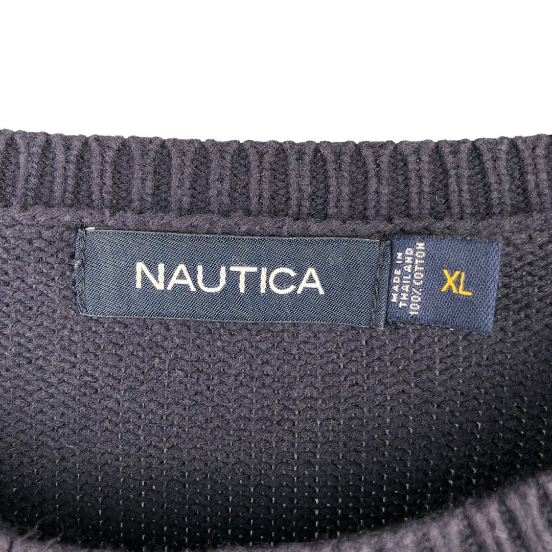 2000'S Nautica Striped Cotton Knit Sweater, Men's XL cotton navy blue type Vintage Second Hand