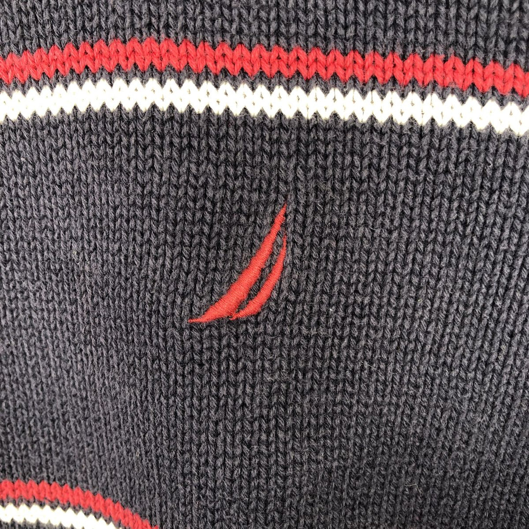 2000'S Nautica Striped Cotton Knit Sweater, Men's XL cotton navy blue type Vintage Second Hand