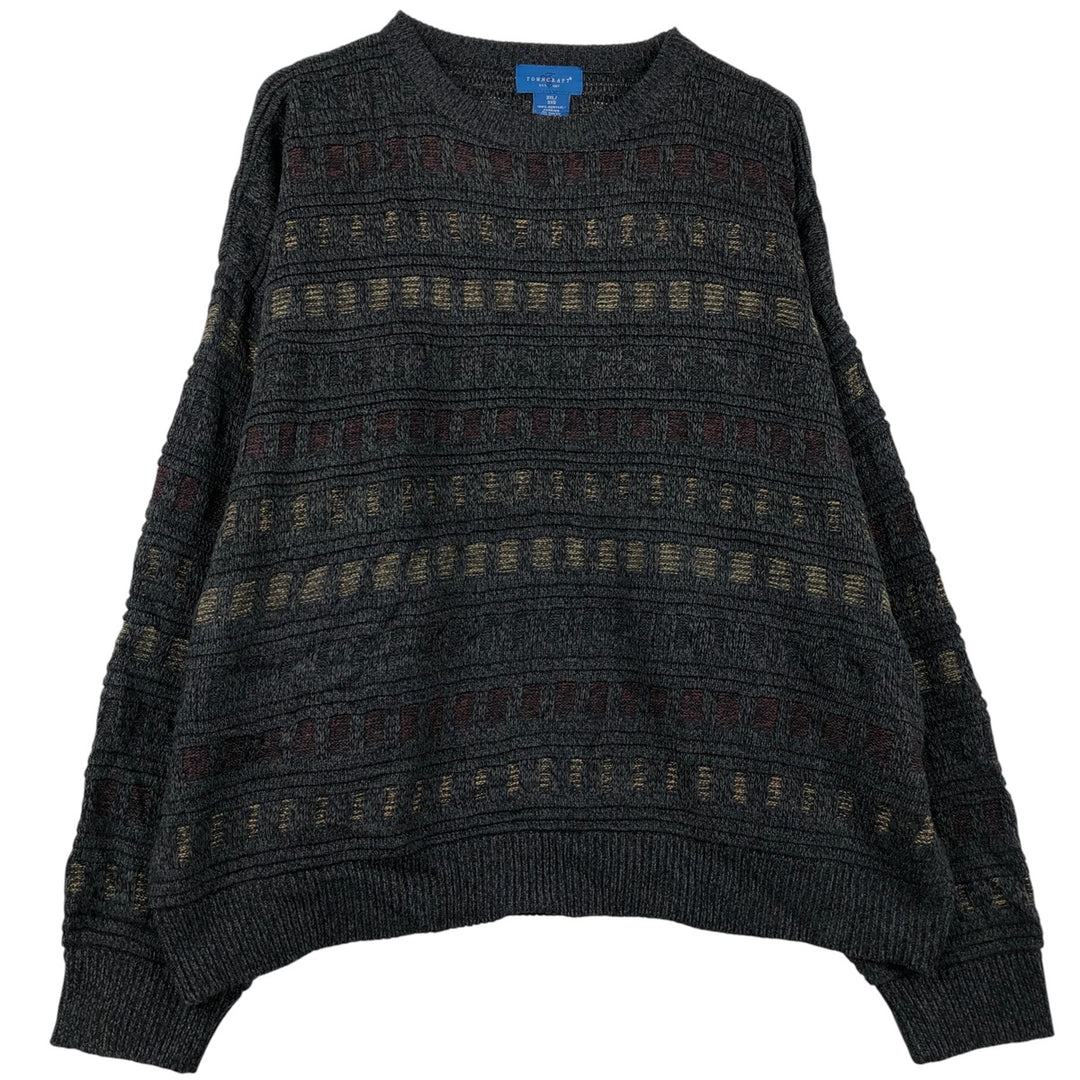TOWN CRAFT All-Over Print Acrylic Knit Sweater, Men's Size XXXL acrylic black type Vintage Second Hand