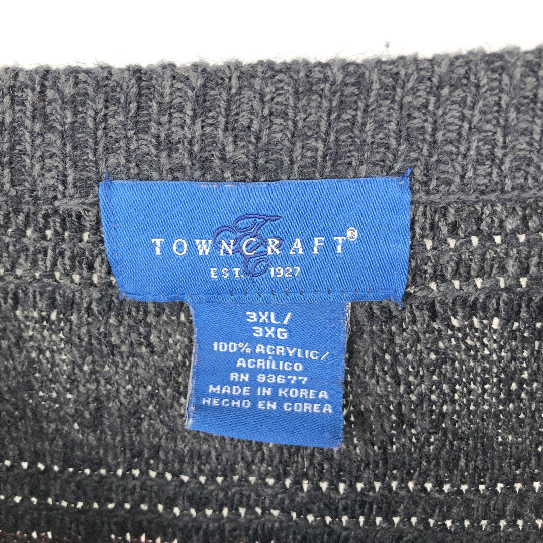 TOWN CRAFT All-Over Print Acrylic Knit Sweater, Men's Size XXXL acrylic black type Vintage Second Hand
