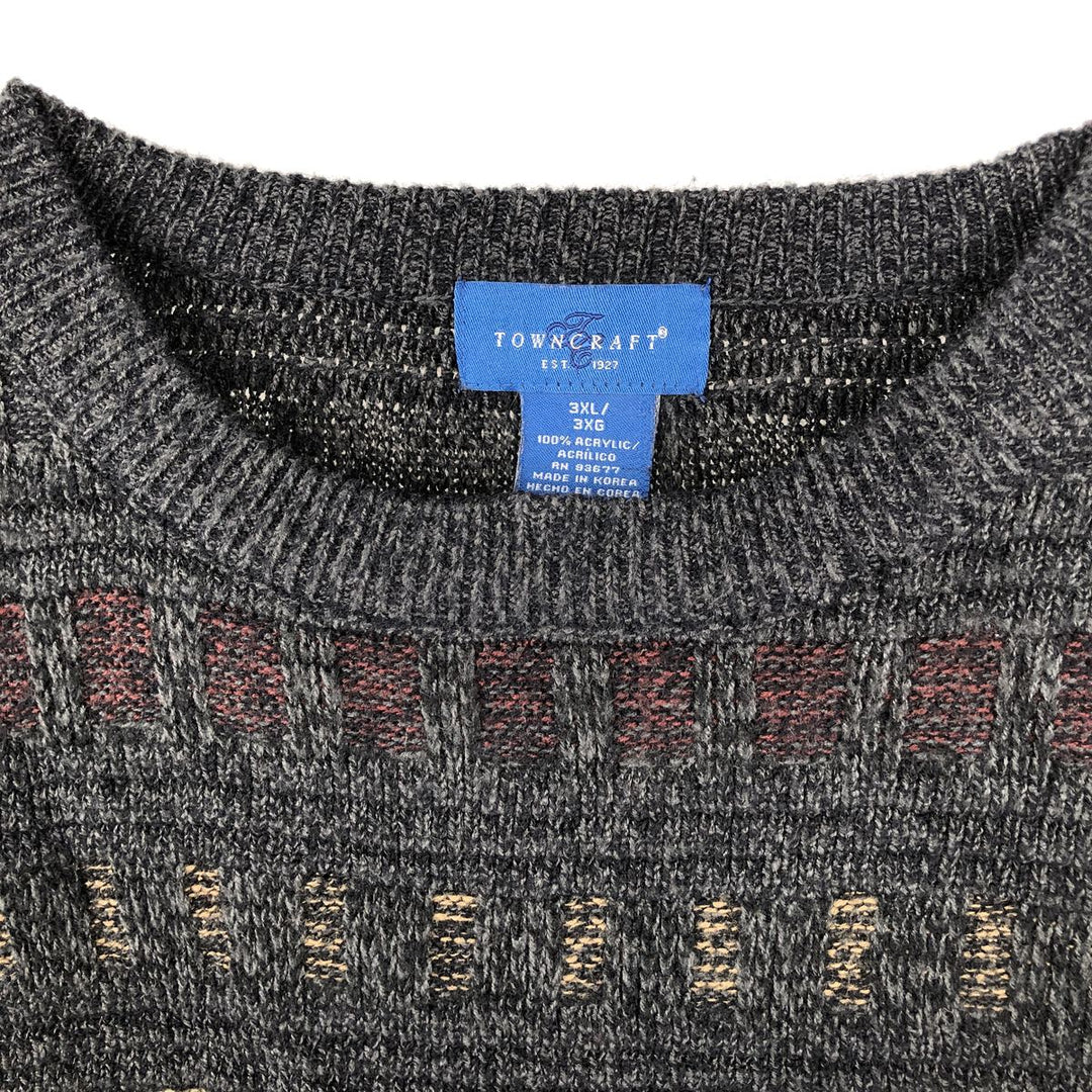 TOWN CRAFT All-Over Print Acrylic Knit Sweater, Men's Size XXXL acrylic black type Vintage Second Hand