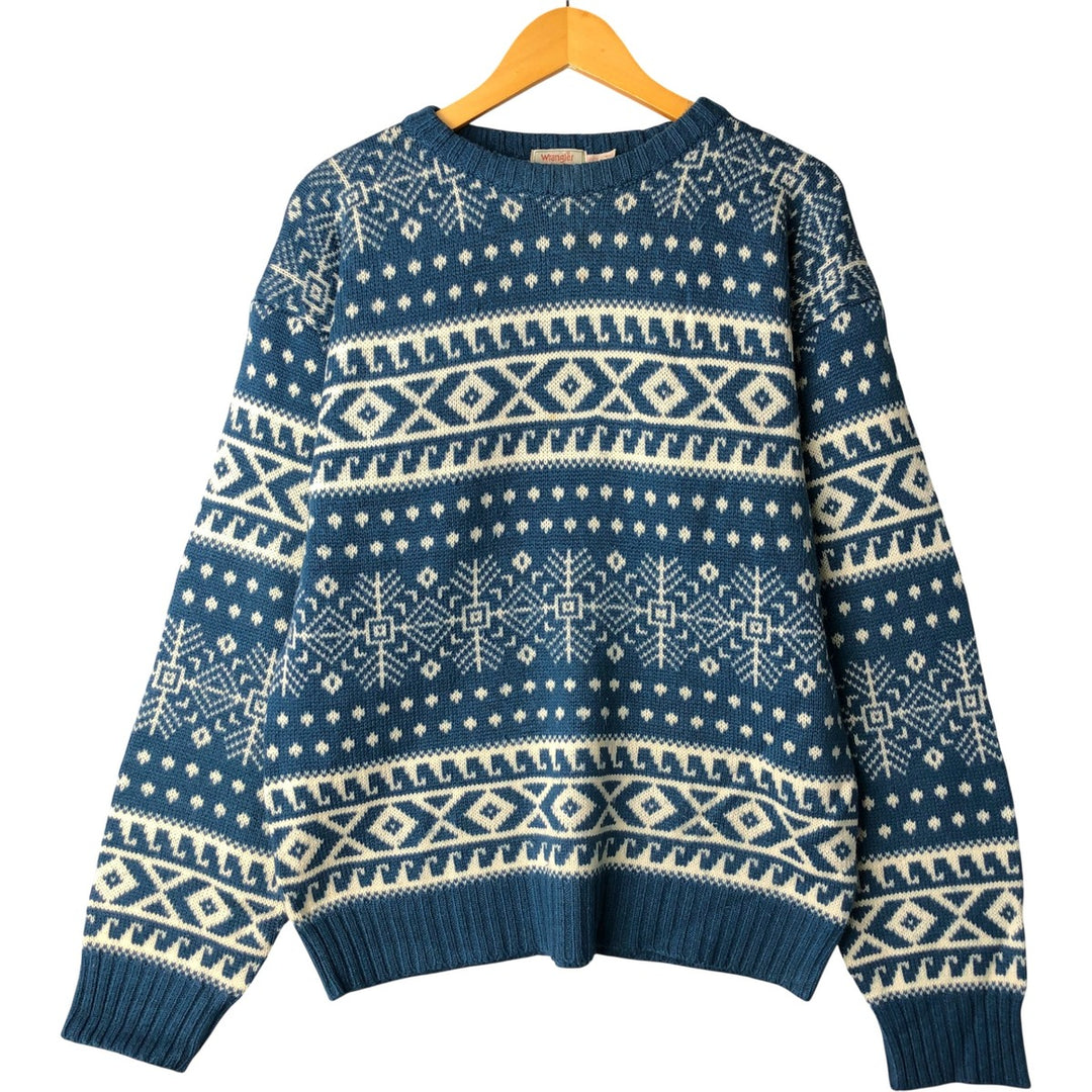 Vintage 1980'S Wrangler Fair Isle Pattern Acrylic Knit Sweater, Men's Size Large acrylic blue type Vintage Second Hand