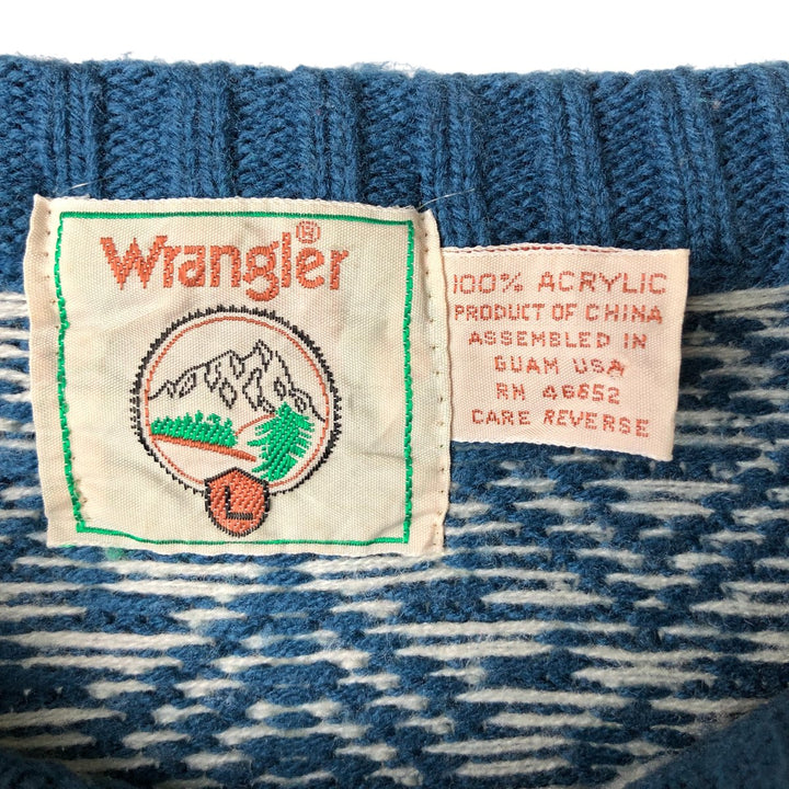 Vintage 1980'S Wrangler Fair Isle Pattern Acrylic Knit Sweater, Men's Size Large acrylic blue type Vintage Second Hand