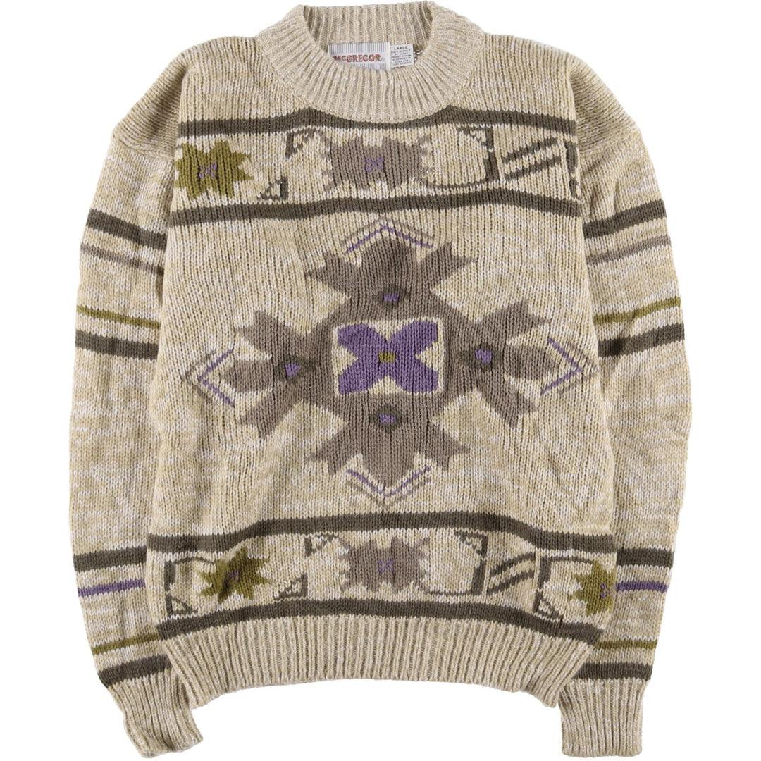 Vintage 1980'S McGREGOR all-over print mock neck acrylic knit sweater, size L, men's acrylic Beige type Vintage Second Hand