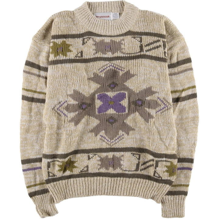 Vintage 1980'S McGREGOR all-over print mock neck acrylic knit sweater, size L, men's acrylic Beige type Vintage Second Hand