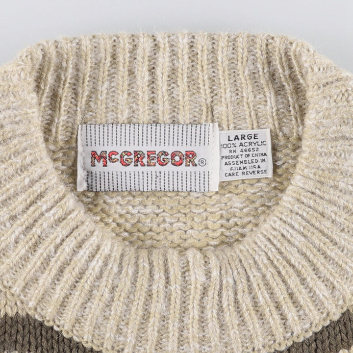 Vintage 1980'S McGREGOR all-over print mock neck acrylic knit sweater, size L, men's acrylic Beige type Vintage Second Hand