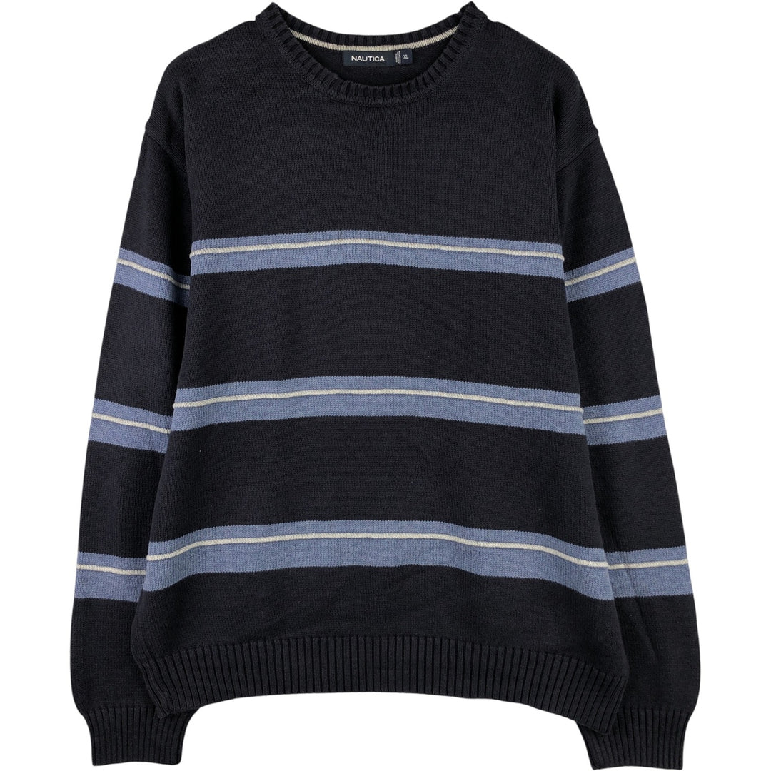 2000'S Nautica Striped Cotton Knit Sweater, Men's XL cotton navy blue type Vintage Second Hand