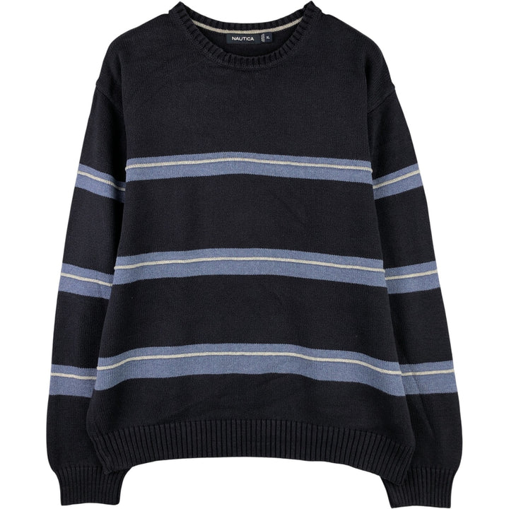 2000'S Nautica Striped Cotton Knit Sweater, Men's XL cotton navy blue type Vintage Second Hand