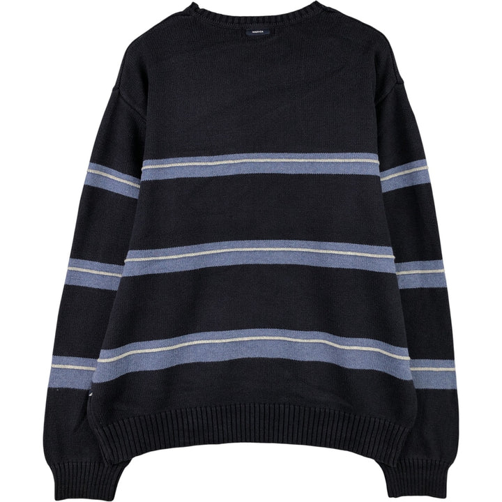 2000'S Nautica Striped Cotton Knit Sweater, Men's XL cotton navy blue type Vintage Second Hand