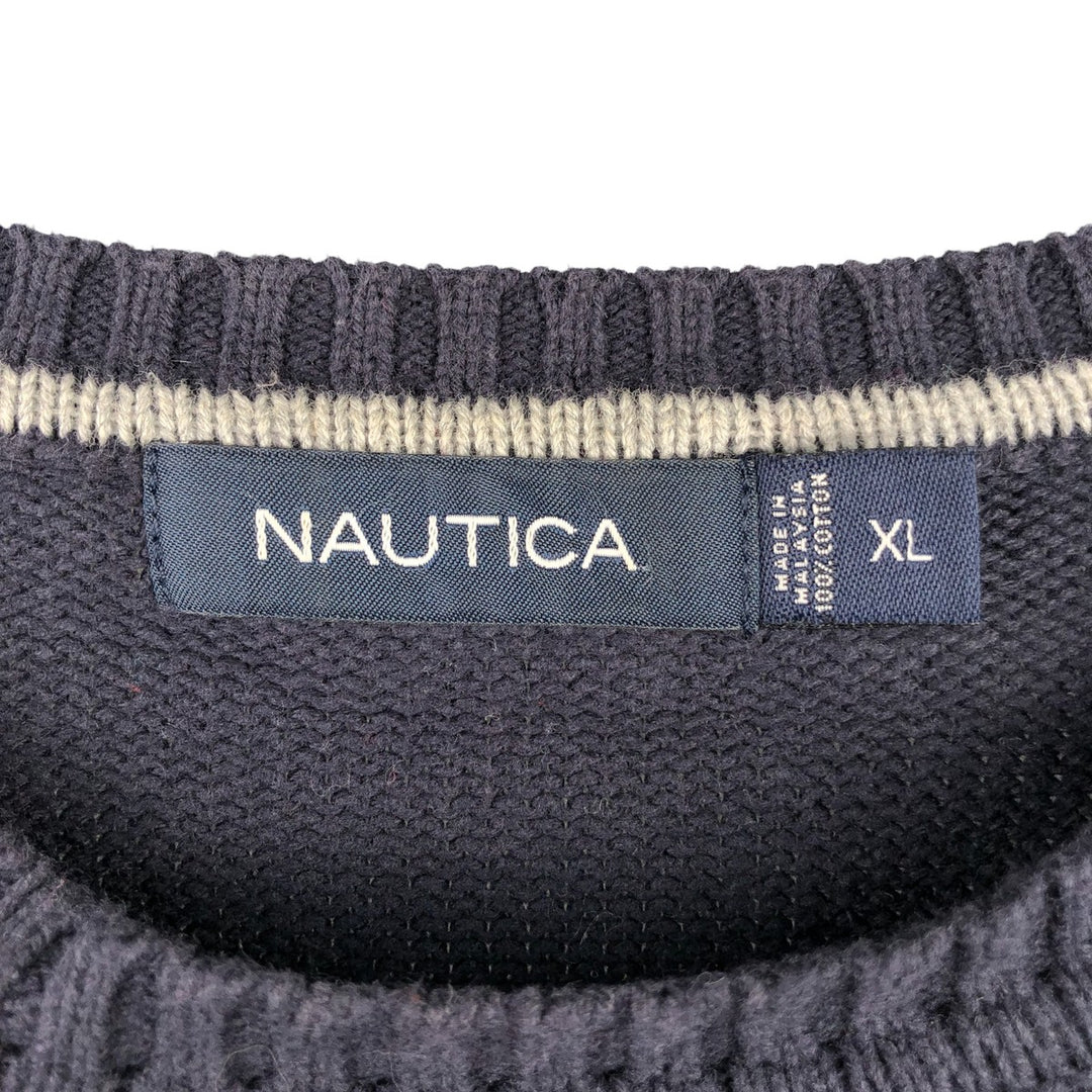 2000'S Nautica Striped Cotton Knit Sweater, Men's XL cotton navy blue type Vintage Second Hand
