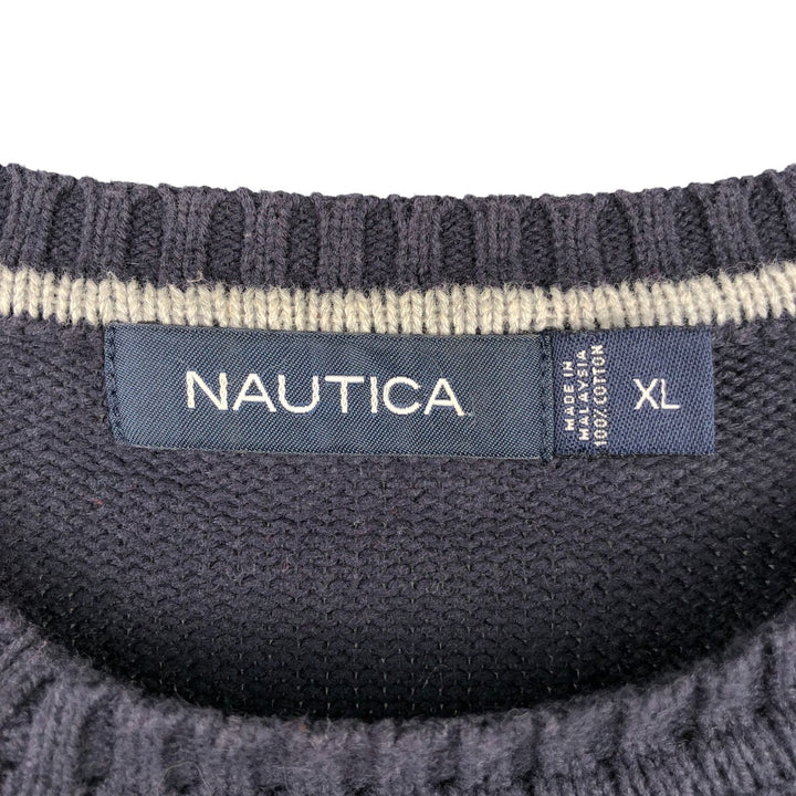 2000'S Nautica Striped Cotton Knit Sweater, Men's XL cotton navy blue type Vintage Second Hand