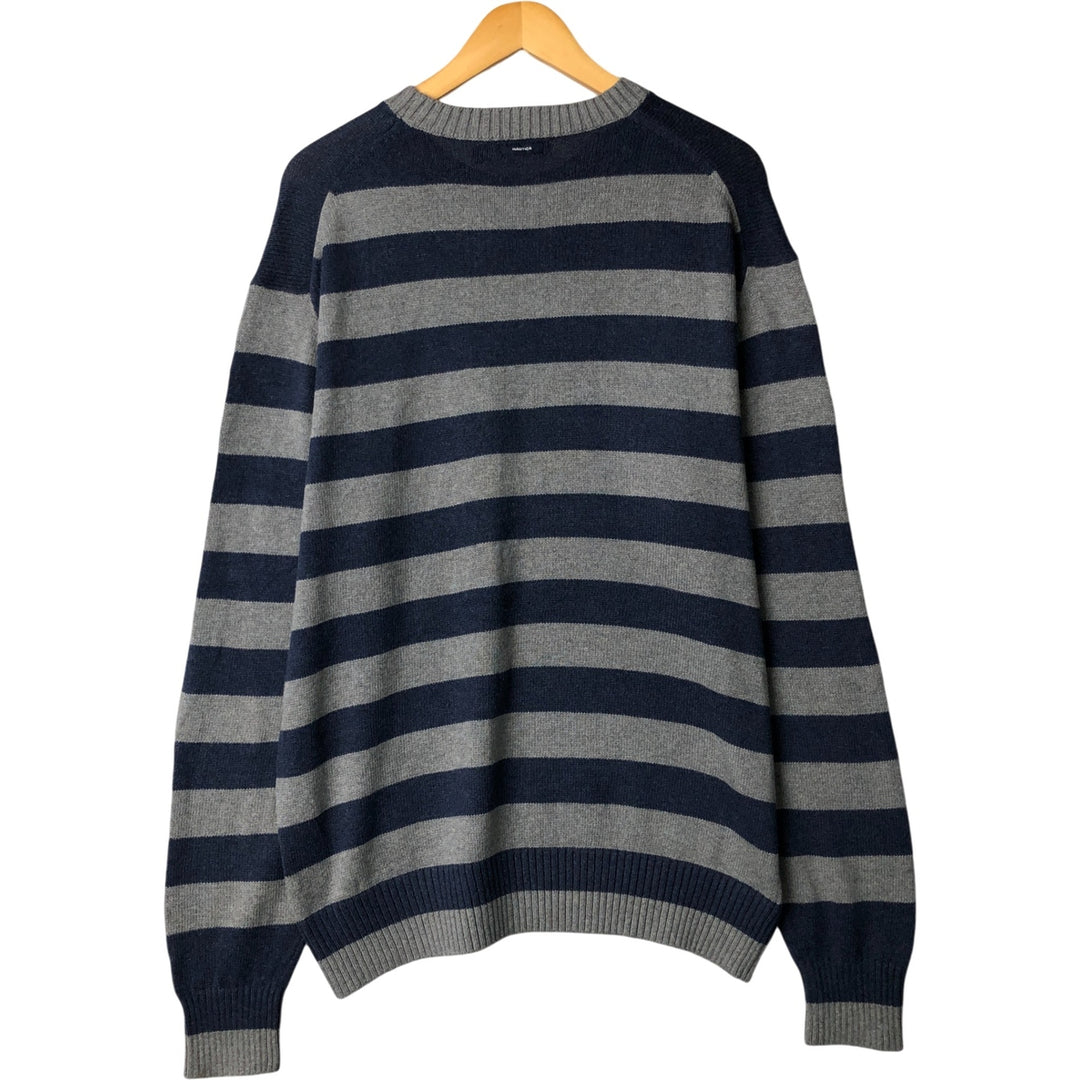 2000'S - NAUTICA Striped Pattern Cashmere Blend Cotton Knit Sweater, Men's XL cotton gray type Vintage Second Hand