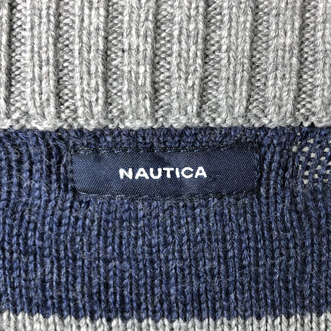 2000'S - NAUTICA Striped Pattern Cashmere Blend Cotton Knit Sweater, Men's XL cotton gray type Vintage Second Hand