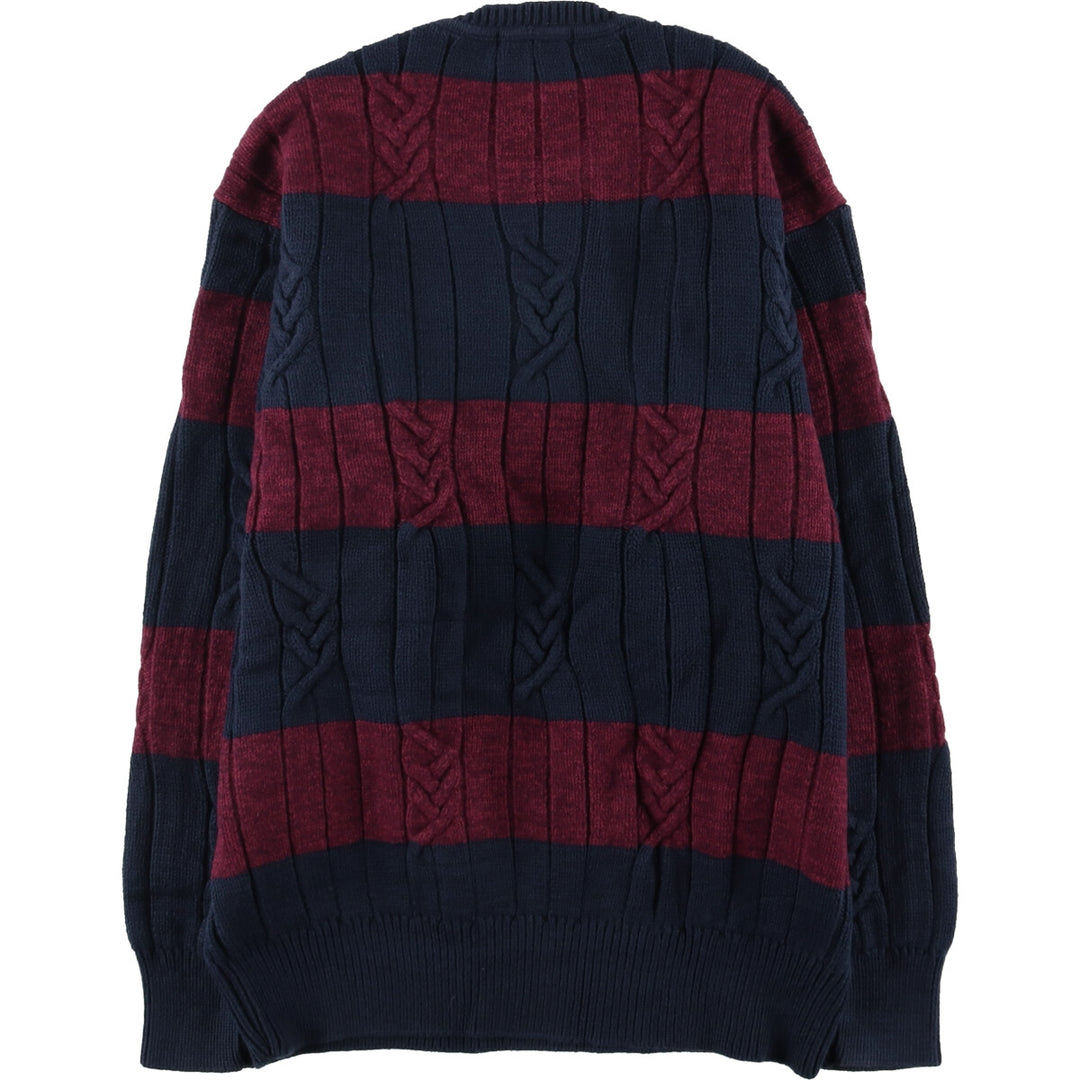 Vintage 90'S Nautica striped cotton knit sweater, size L, men's cotton wine-red Vintage Second Hand