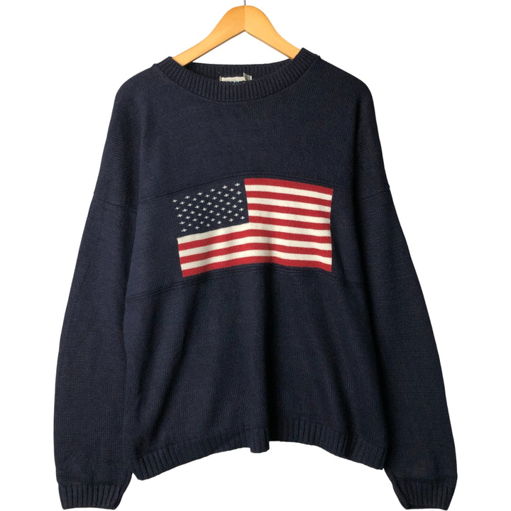 Vintage 90'S New Era Stars and Stripes Acrylic Knit Sweater, Made in USA, Men's XL acrylic navy blue type Vintage Second Hand