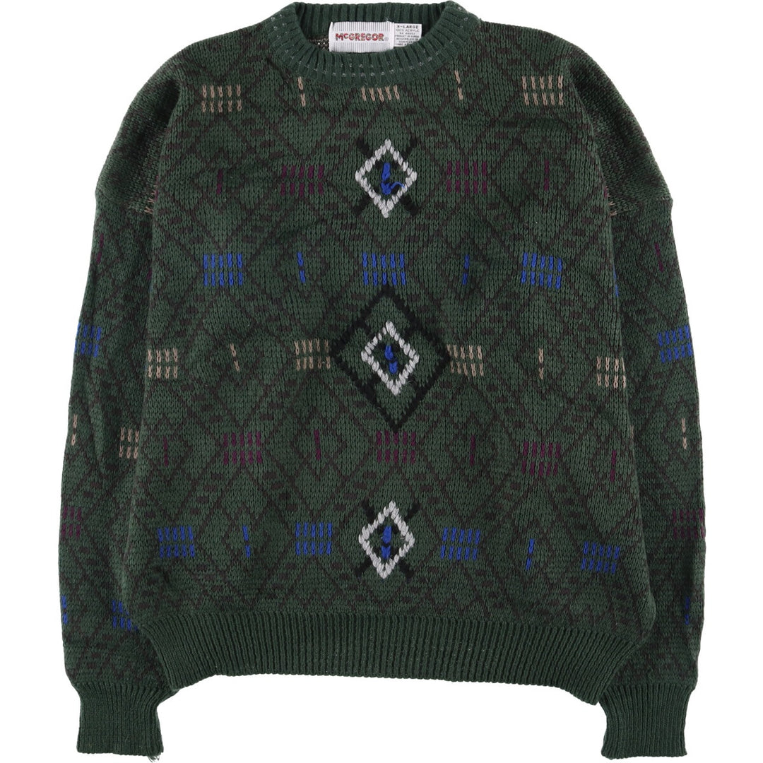 Vintage 1980'S McGREGOR all-over print acrylic knit sweater, men's size XL acrylic Green type dark green Vintage Second Hand