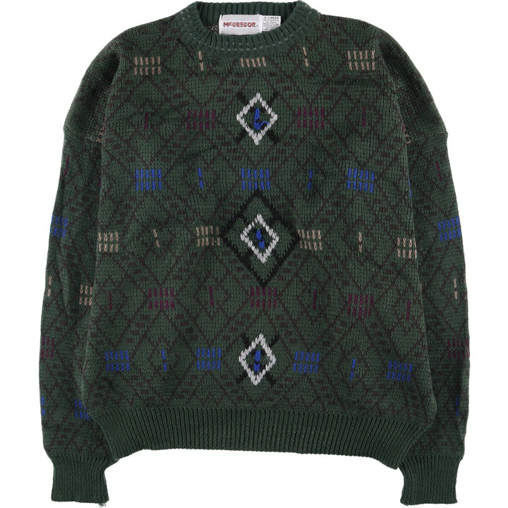 Vintage 1980'S McGREGOR all-over print acrylic knit sweater, men's size XL acrylic Green type dark green Vintage Second Hand