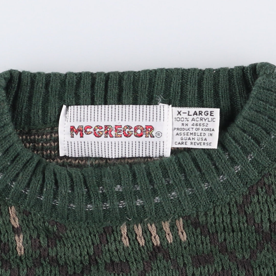 Vintage 1980'S McGREGOR all-over print acrylic knit sweater, men's size XL acrylic Green type dark green Vintage Second Hand