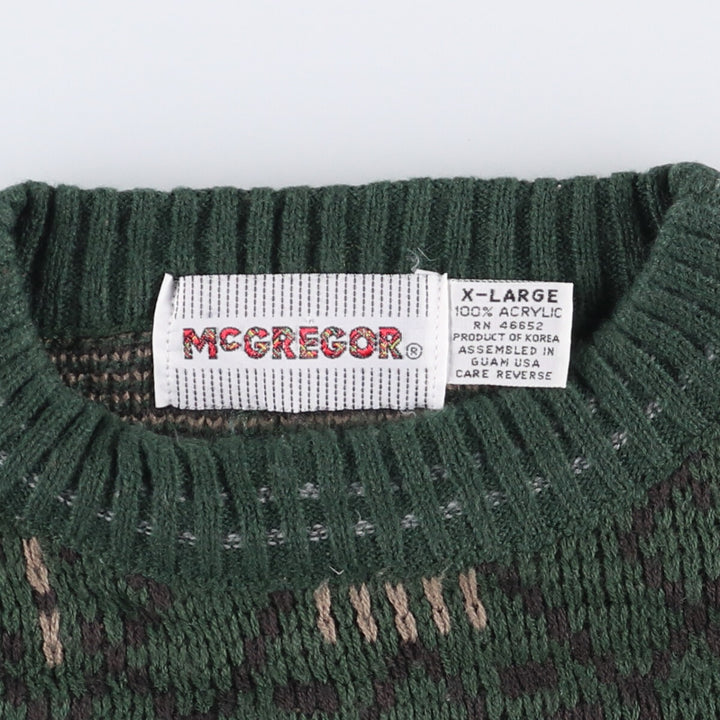 Vintage 1980'S McGREGOR all-over print acrylic knit sweater, men's size XL acrylic Green type dark green Vintage Second Hand