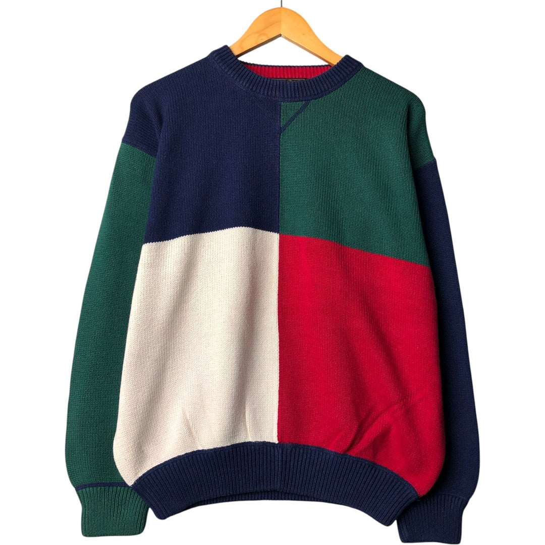 90'S Eddie Bauer Crazy Pattern Cotton Knit Sweater, Men's M Size, Vintage cotton navy blue type Vintage Second Hand