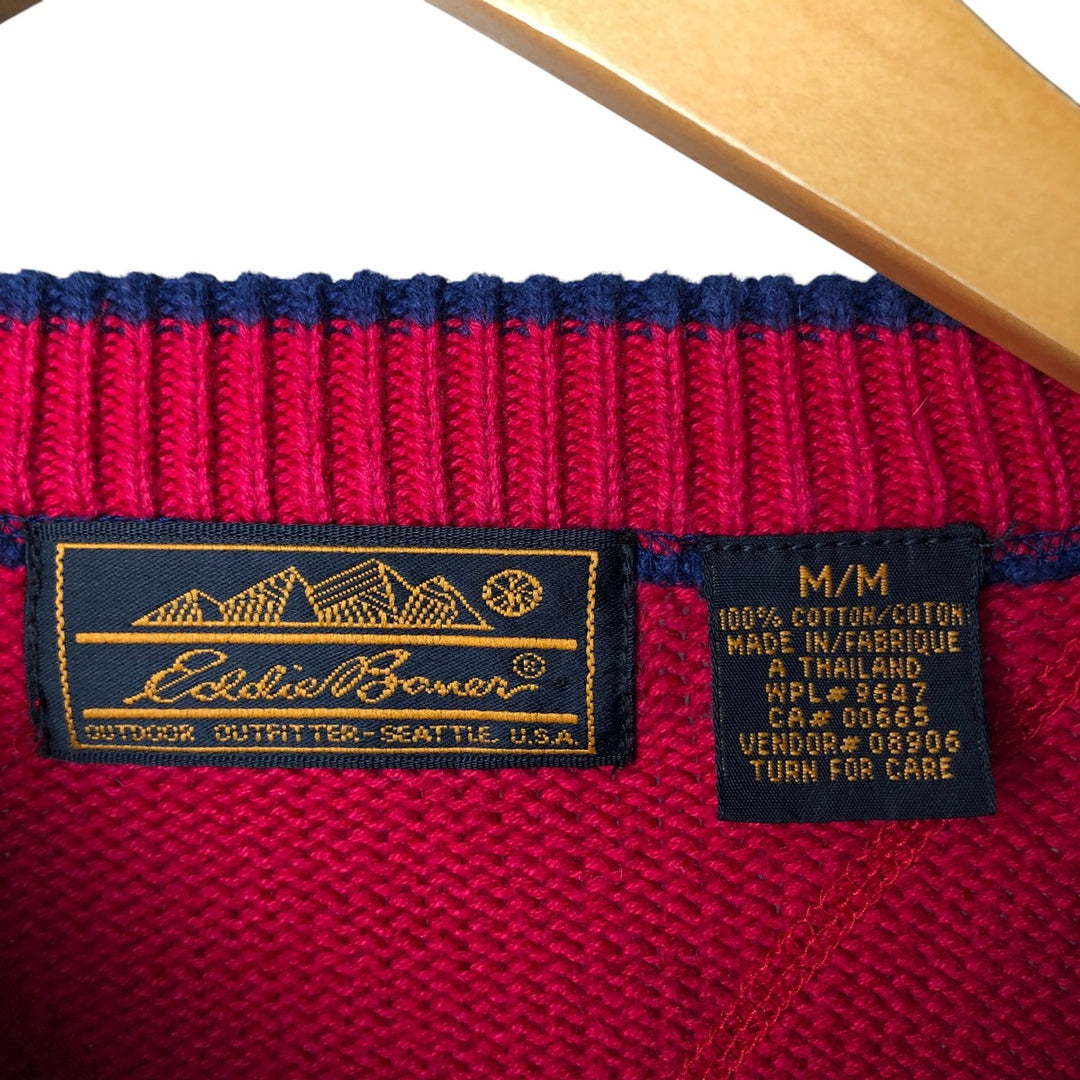 90'S Eddie Bauer Crazy Pattern Cotton Knit Sweater, Men's M Size, Vintage cotton navy blue type Vintage Second Hand